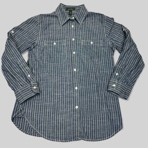 Lauren Jeans Co Ralph Lauren Women's S Blue Striped Cotton Button Down Shirt